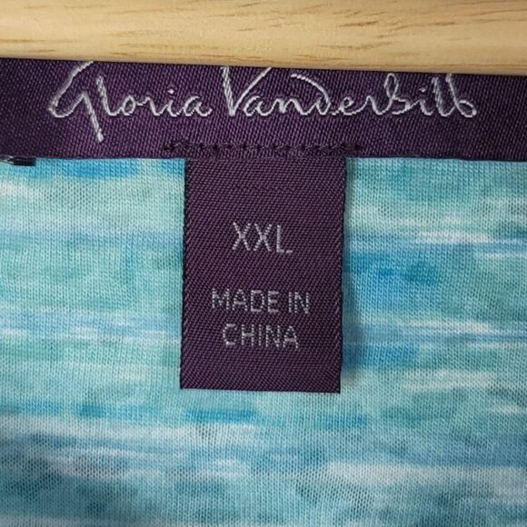 Gloria Vanderbilt Stripe Top Blue Green XXL Pullover Lace Up Sleeve Short Sleeve - Picture 6 of 7